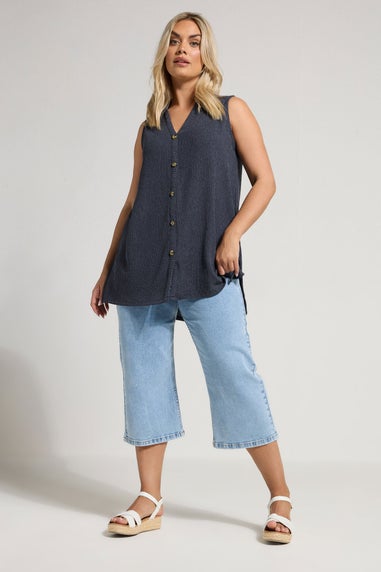 Yours Curve Navy Blue Textured Sleeveless Shirt