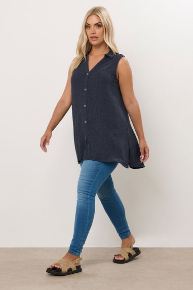 YOURS Curve Navy Blue Textured Sleeveless Shirt