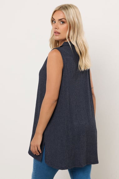 YOURS Curve Navy Blue Textured Sleeveless Shirt