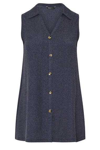 Yours Curve Navy Blue Textured Sleeveless Shirt
