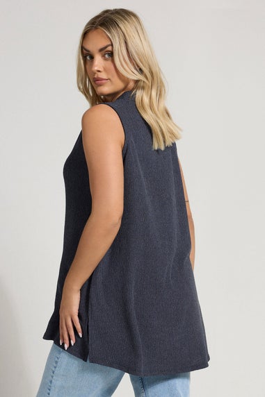 Yours Curve Navy Blue Textured Sleeveless Shirt