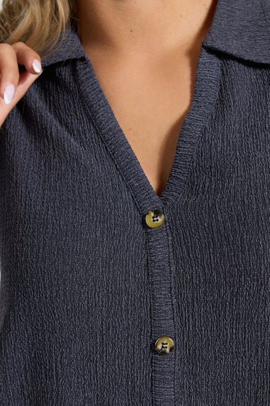 Yours Curve Navy Blue Textured Sleeveless Shirt