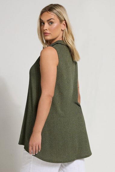 YOURS Curve Khaki Green Textured Sleeveless Shirt