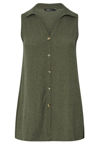 YOURS Curve Khaki Green Textured Sleeveless Shirt