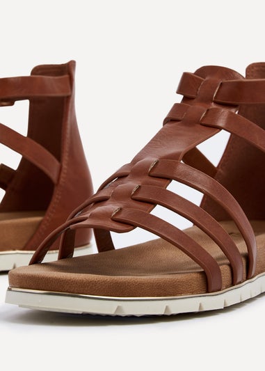 Linzi Tour Tan Faux Leather Gladiator Style T Bar Sandals