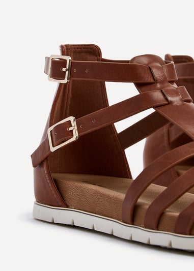 Linzi Tour Tan Faux Leather Gladiator Style T Bar Sandals
