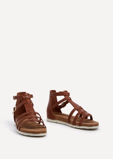 Linzi Tour Tan Faux Leather Gladiator Style T Bar Sandals