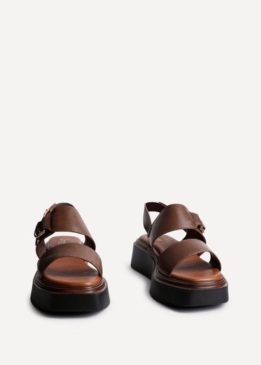 Linzi Rox Brown Faux Leather Double Strap Flatform Sandal