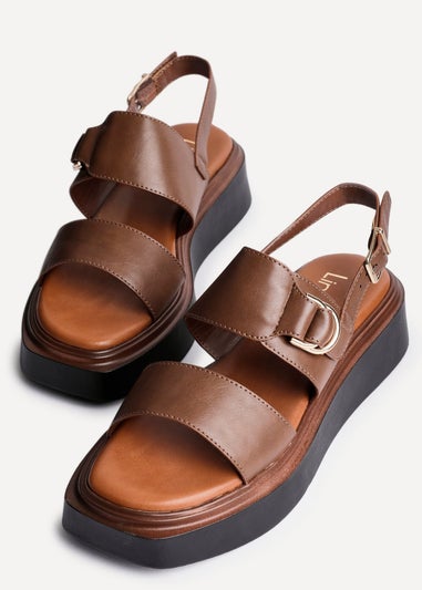 Linzi Rox Brown Faux Leather Double Strap Flatform Sandal