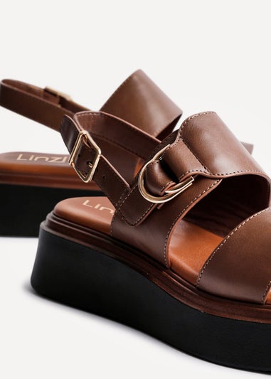 Linzi Rox Brown Faux Leather Double Strap Flatform Sandal