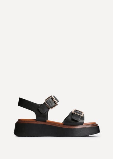 Linzi Archive Black Faux Leather Flatform Sandals