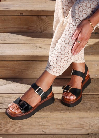 Linzi Archive Black Faux Leather Flatform Sandals