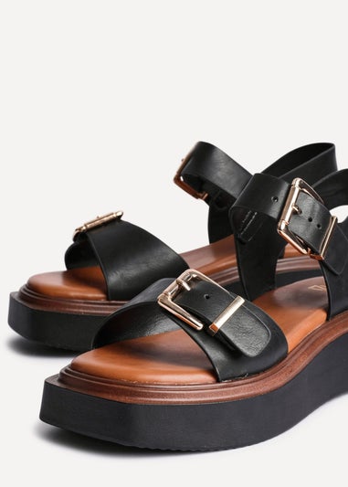 Linzi Archive Black Faux Leather Flatform Sandals