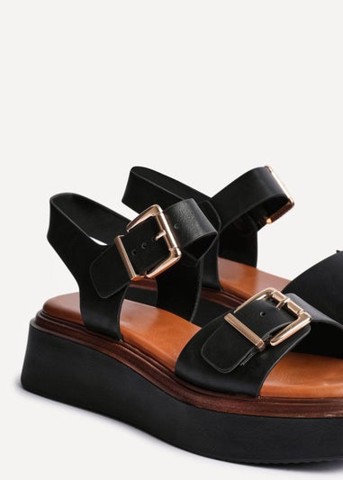 Linzi Archive Black Faux Leather Flatform Sandals