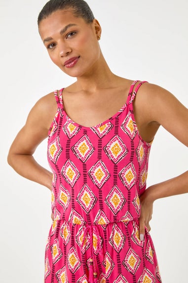 Roman Pink Geometric Double Strap Playsuit