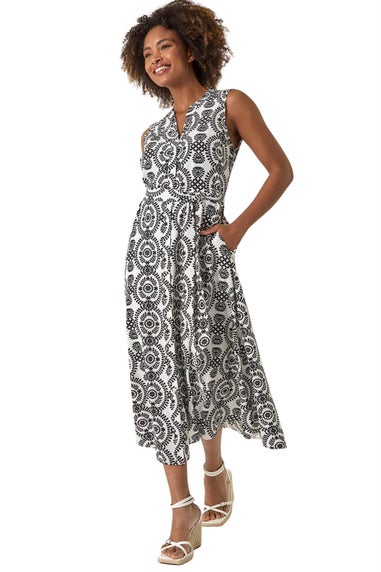 Roman Black Circle Print Shirt Dress
