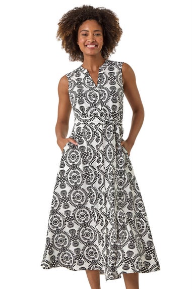 Roman Black Circle Print Shirt Dress