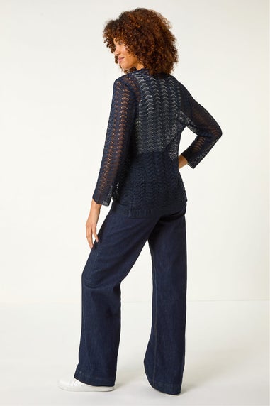 Roman Navy Textured Crochet Knit Shrug