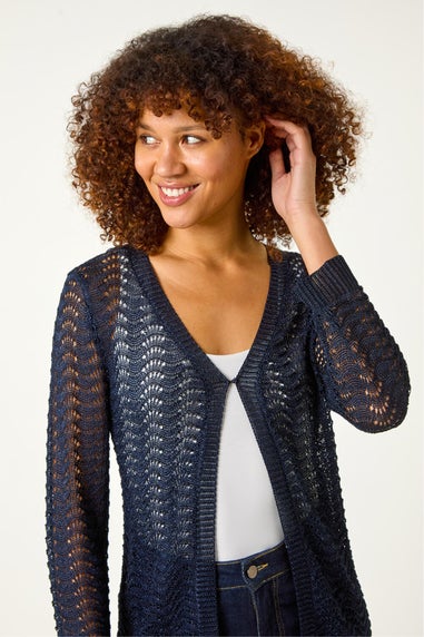 Roman Navy Textured Crochet Knit Shrug