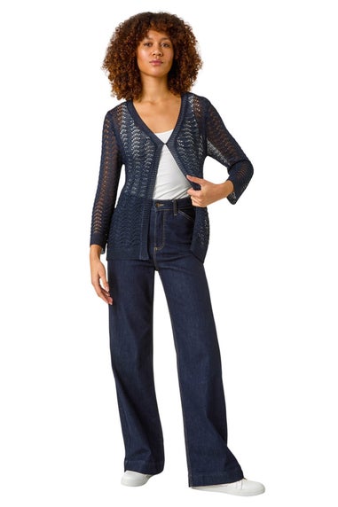 Roman Navy Textured Crochet Knit Shrug