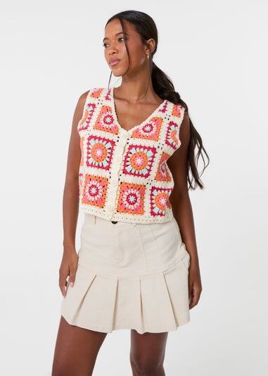 Pink Vanilla Multi Patchwork Crochet Waistcoat