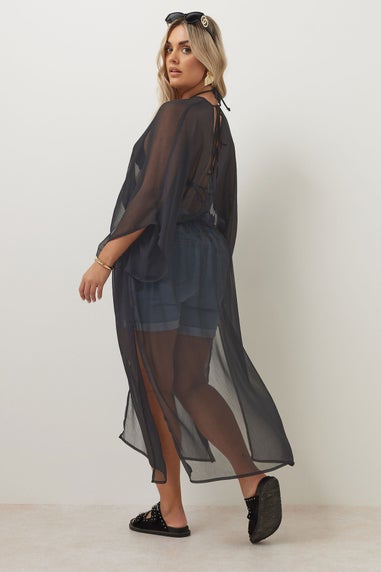 Yours Curve Black Chiffon Maxi Kimono