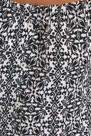 Yours Curve Black Textured Tile Print Bardot Top