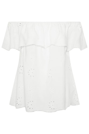Yours Curve White Broderie Anglaise Bardot Top