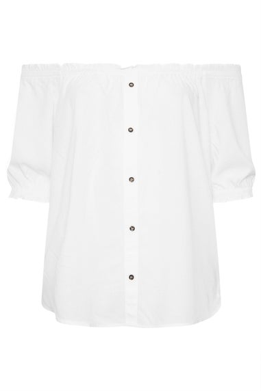 Yours Curve White Chambray Button Detail Bardot Top
