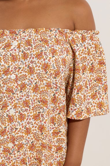 Yours Curve Orange Textured Leaf Print Bardot Top