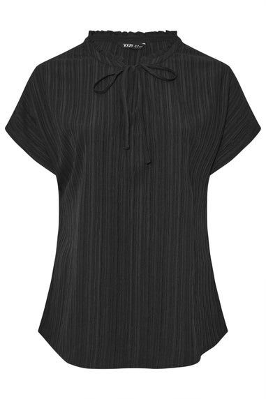 Yours Curve Black Textured Frill Neck Top
