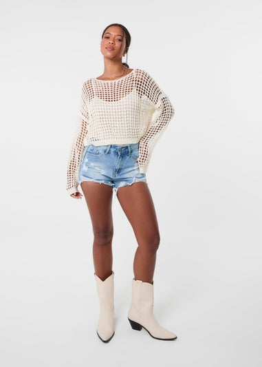 Pink Vanilla Stone Sequin Crochet Jumper
