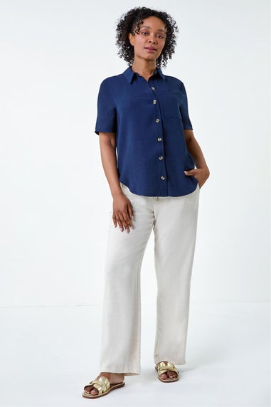 Roman Navy Petite Button Up Pocket Shirt