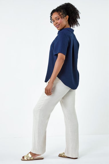 Roman Navy Petite Button Up Pocket Shirt