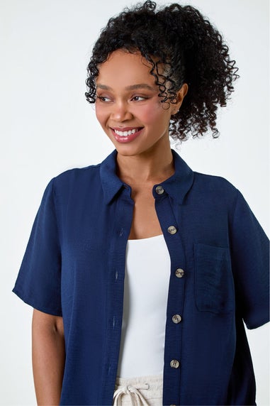 Roman Navy Petite Button Up Pocket Shirt