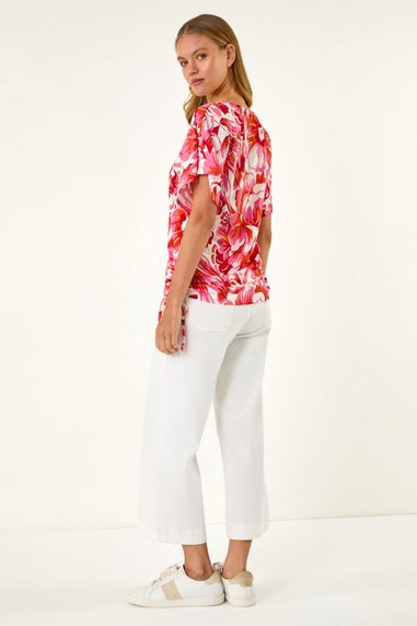 Roman Pink Abstract Ruched Side Stretch Top