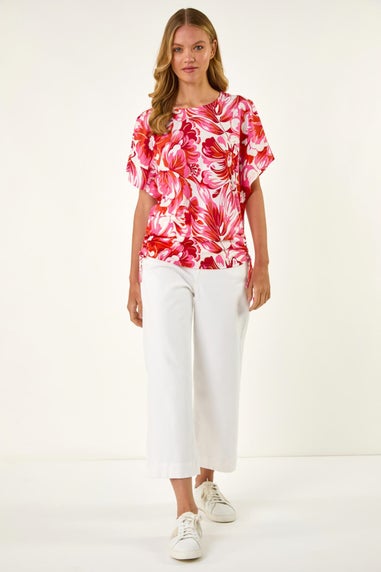 Roman Pink Abstract Ruched Side Stretch Top