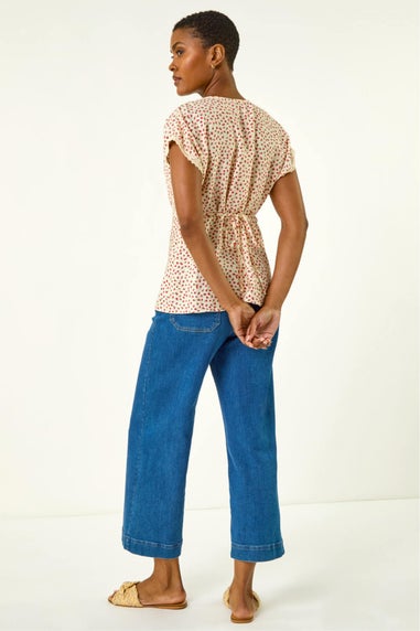 Roman Pink Floral Ditsy Print Lace Trim Top
