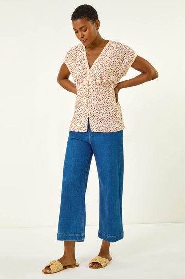 Roman Pink Floral Ditsy Print Lace Trim Top