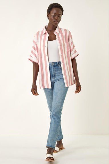 Roman Light Pink Stripe Print Buttoned Shirt