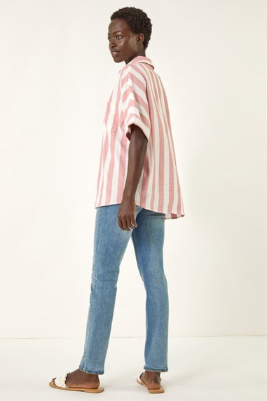 Roman Light Pink Stripe Print Buttoned Shirt