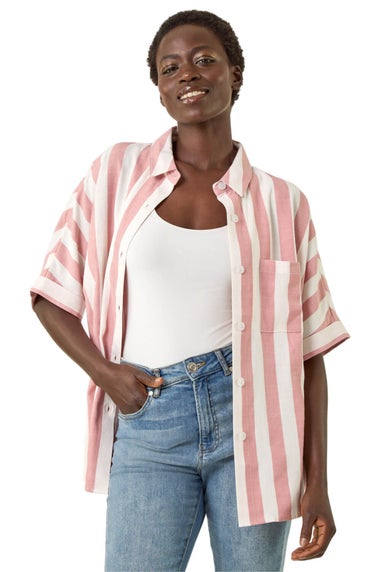Roman Light Pink Stripe Print Buttoned Shirt