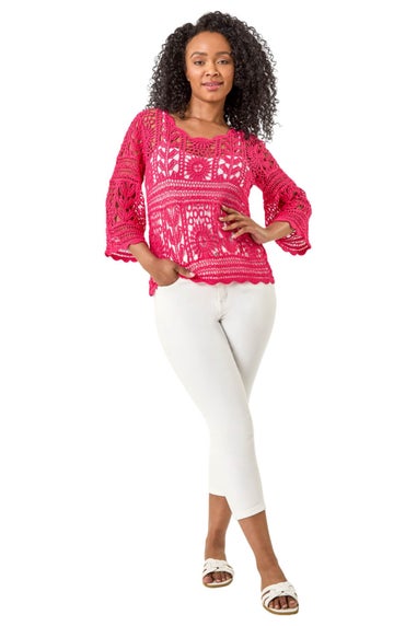 Roman Cerise Petite Cotton Crotchet Tunic Top