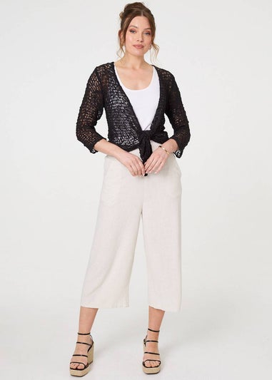 Izabel London Black Crochet Open Knit Waterfall Cardigan