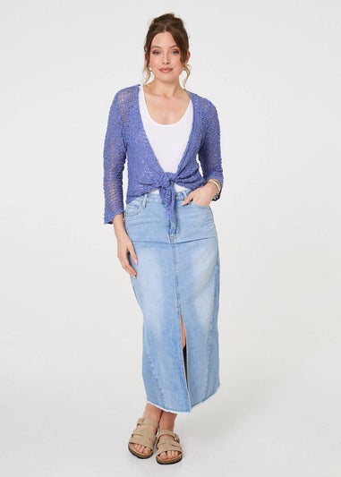 Izabel London Blue Crochet Open Knit Waterfall Cardigan