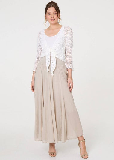 Izabel London White Crochet Open Knit Waterfall Cardigan