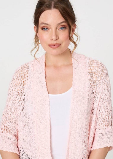 Izabel London Pink Crochet Knit Texture Waterfall Cardigan