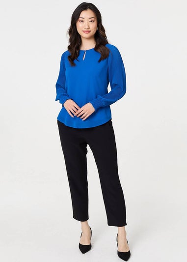 Izabel London Blue Keyhole Cut-Out Neck Long Sleeve Blouse