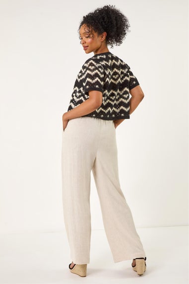 Roman Black Petite Chevron Open Crochet Cardigan