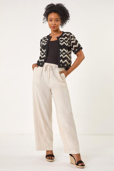 Roman Black Petite Chevron Open Crochet Cardigan